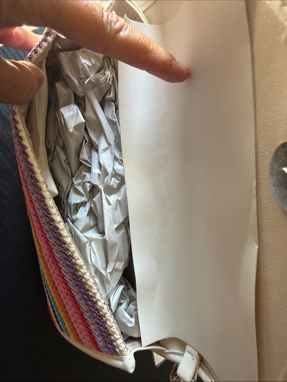 Steve Madden Multicolor Rainbow Woven Crossbody with White Trim - Picture 3 of 5
